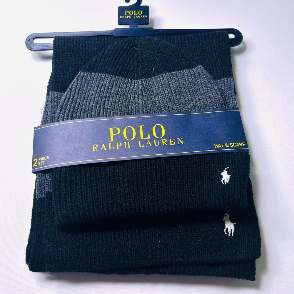 Polo Ralph Lauren Ribbed Striped Hat and Scarf Set NWT